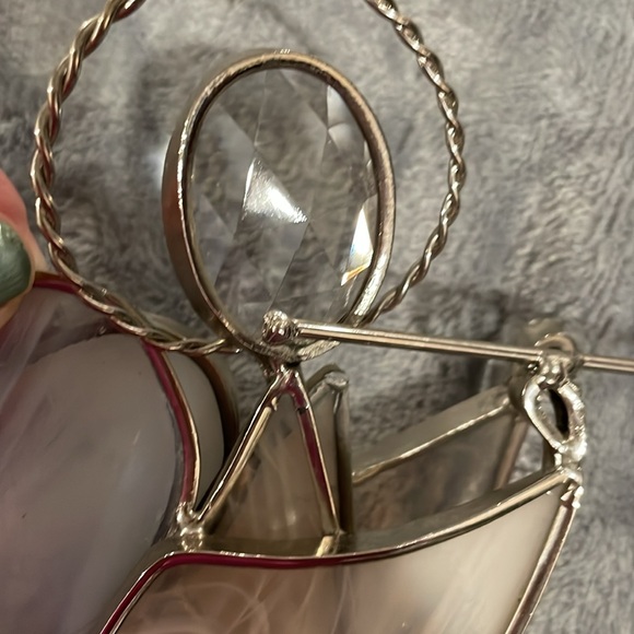 Stained glass angel sounding trumpet glass wings silver trim and halo crystal - Picture 4 of 8